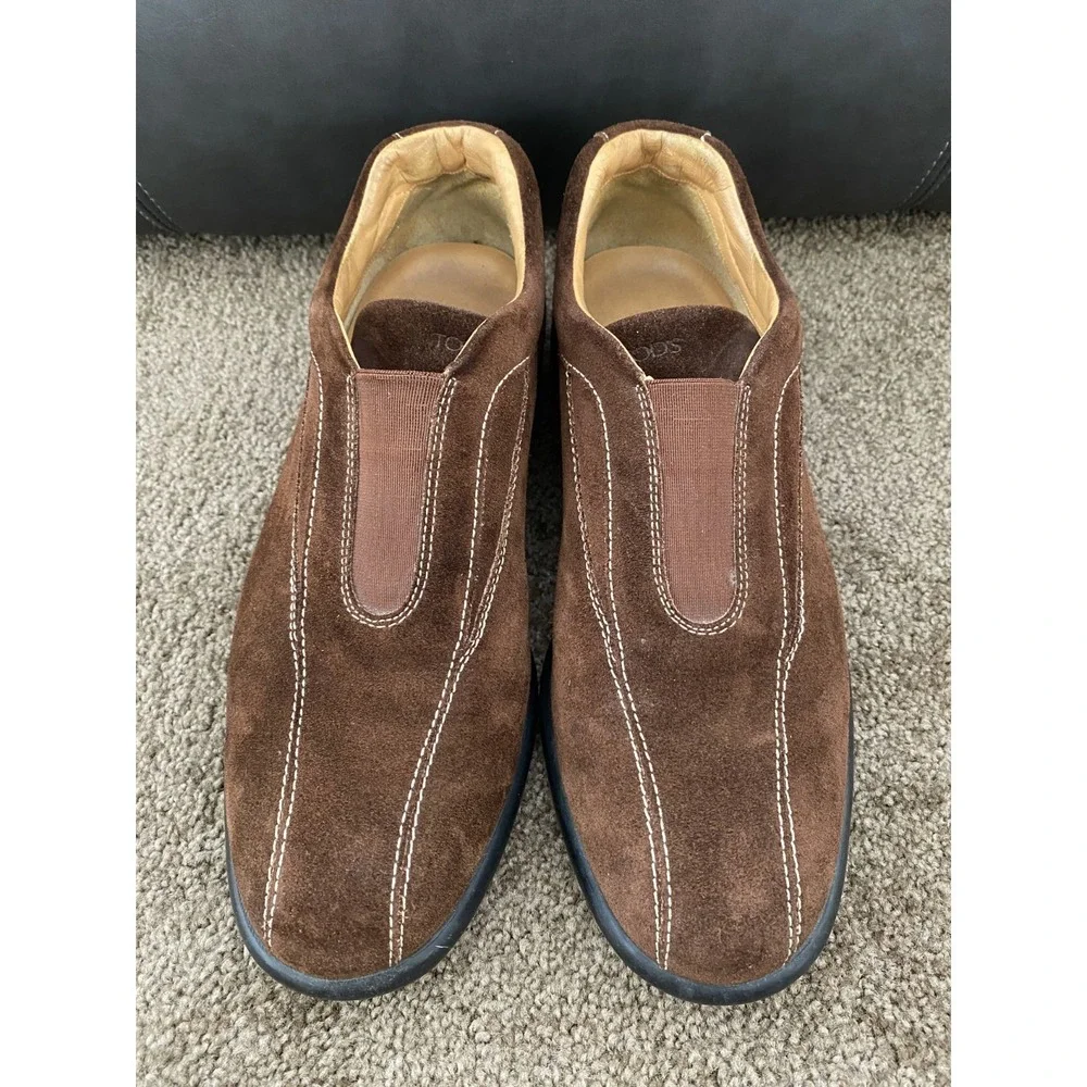 Tod's Loafer‎ Men's US 8 Brown Suede Driving Shoe Front Panel Slip On Flat Shoes
